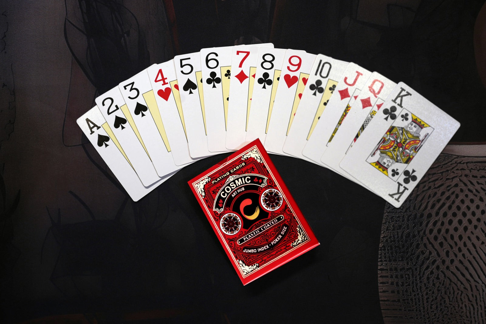 COSMIC Art Hub Original Playing Cards - Plastic Coated, Jumbo Index, Poker Size - Premium Designer Deck with Indian Elephant Art, Red & Gold Finish